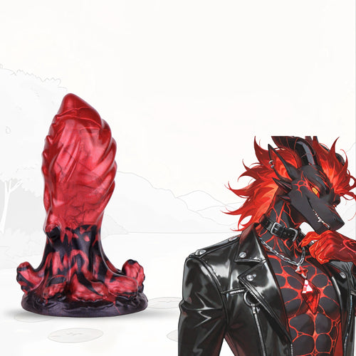 Horse Dildo Carnex Red Flames Ovoid Girth Silicone – front view