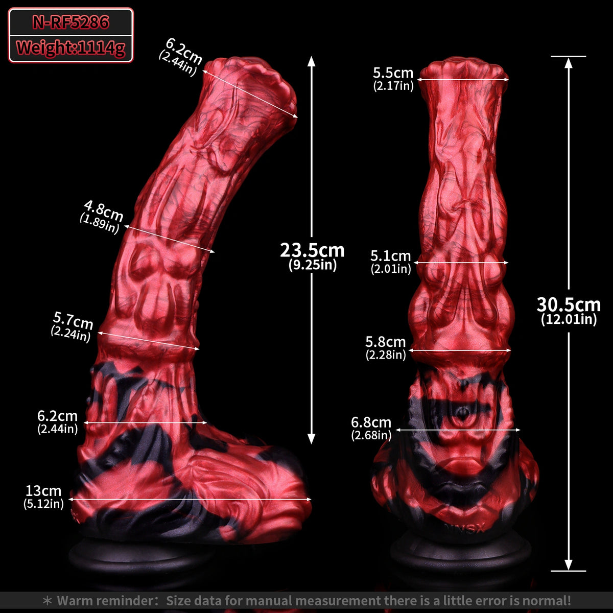 Enormous Horse Dildo Moltenax Red Flames 1114g – front view