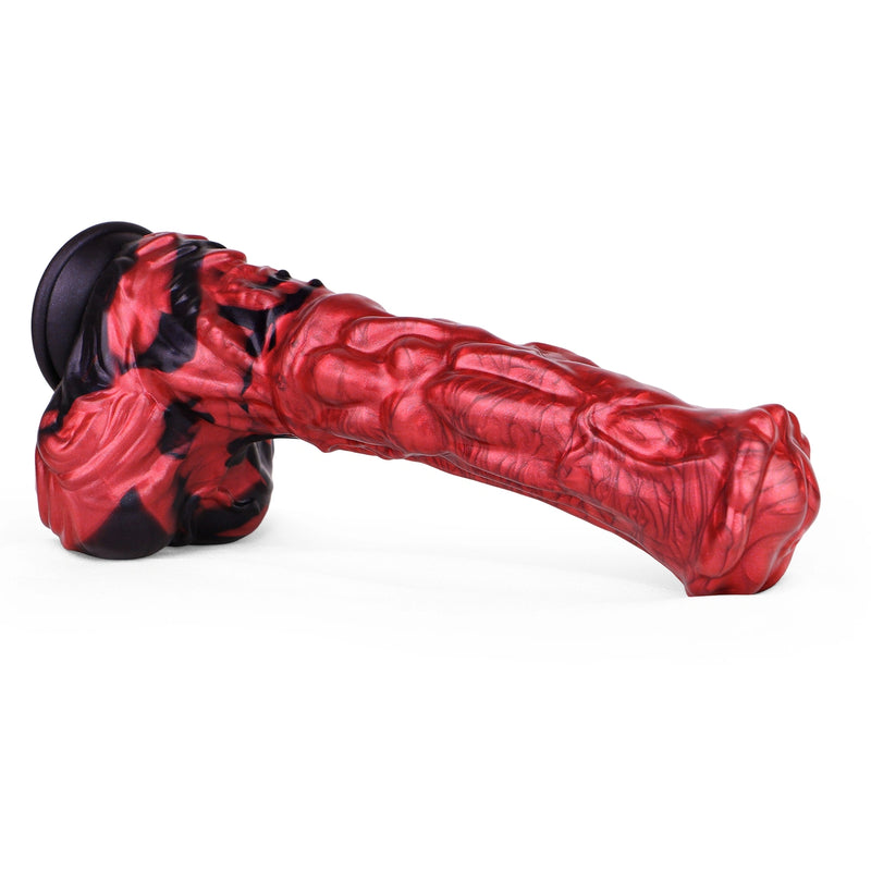 Enormous Horse Dildo Moltenax Red Flames 1114g – side profile view
