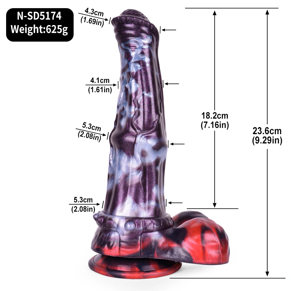 Horse Dildo Ridgemar Ribbed Shaft Dual Colorway – size scale reference