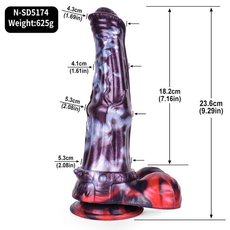 Horse Dildo Ridgemar Ribbed Shaft Dual Colorway – size scale reference