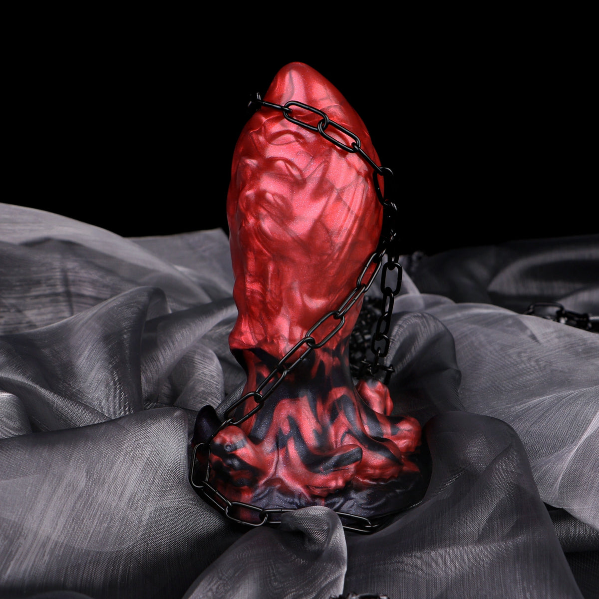 Horse Dildo Carnex Red Flames Ovoid Girth Silicone – three-quarter angle