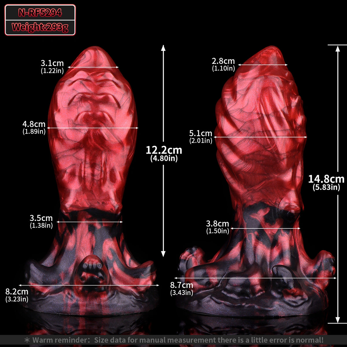 Horse Dildo Carnex Red Flames Ovoid Girth Silicone – interior channel view