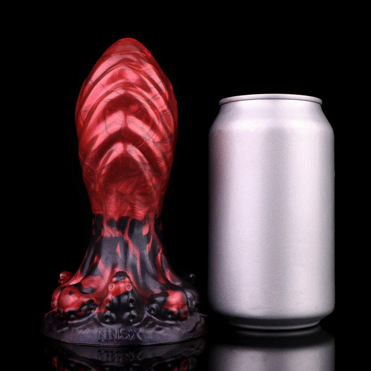 Horse Dildo Carnex Red Flames Ovoid Girth Silicone – side profile view