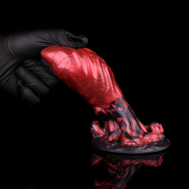 Horse Dildo Carnex Red Flames Ovoid Girth Silicone – bottom base view