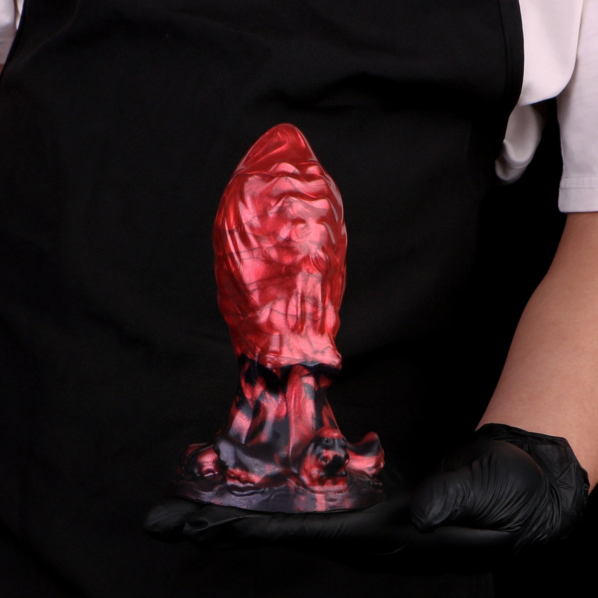 Horse Dildo Carnex Red Flames Ovoid Girth Silicone – rear profile view