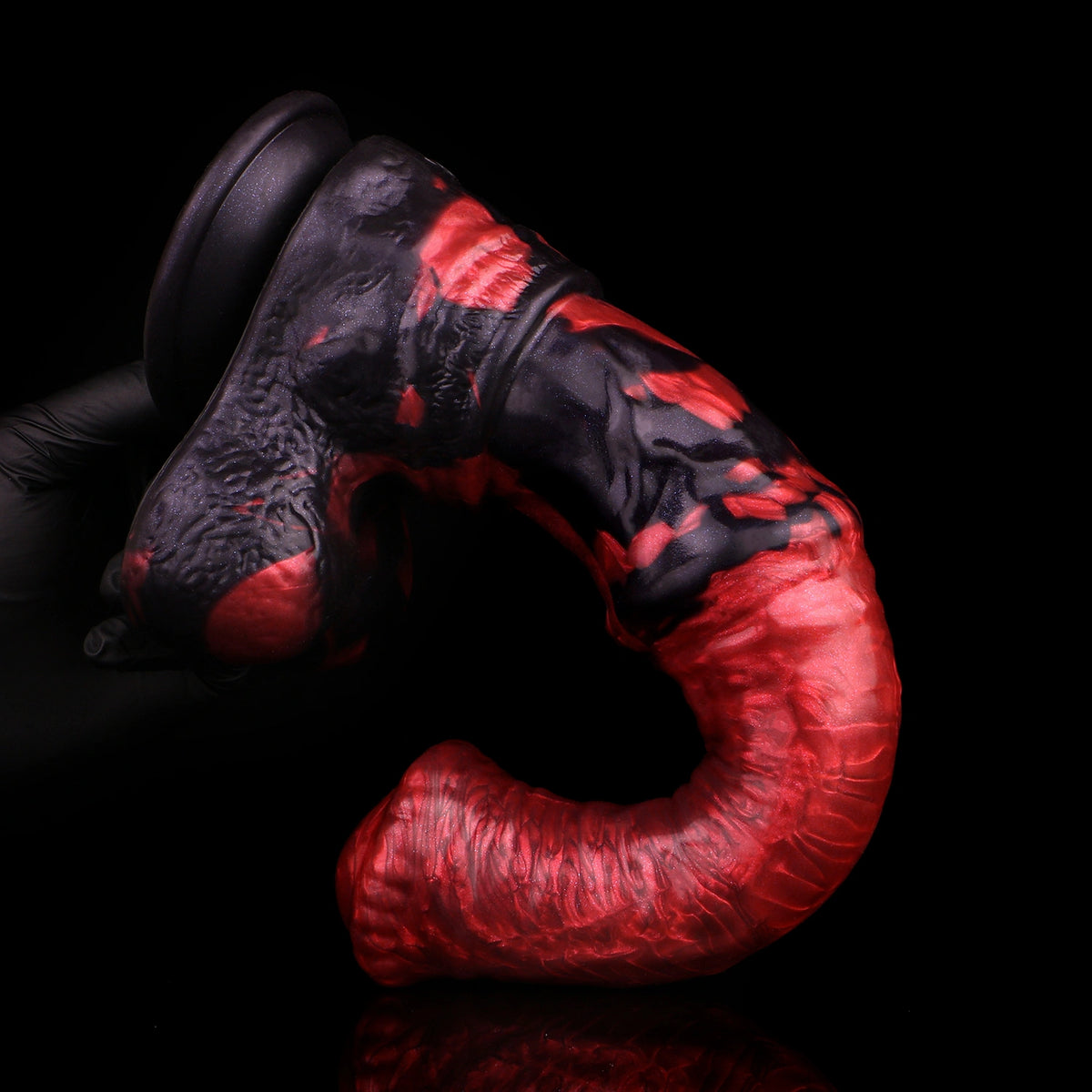 Big Horse Dildo Embervex Red Flames Triple Knot – size scale reference