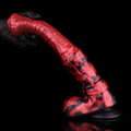 Big Horse Dildo Embervex Red Flames Triple Knot – rear profile view