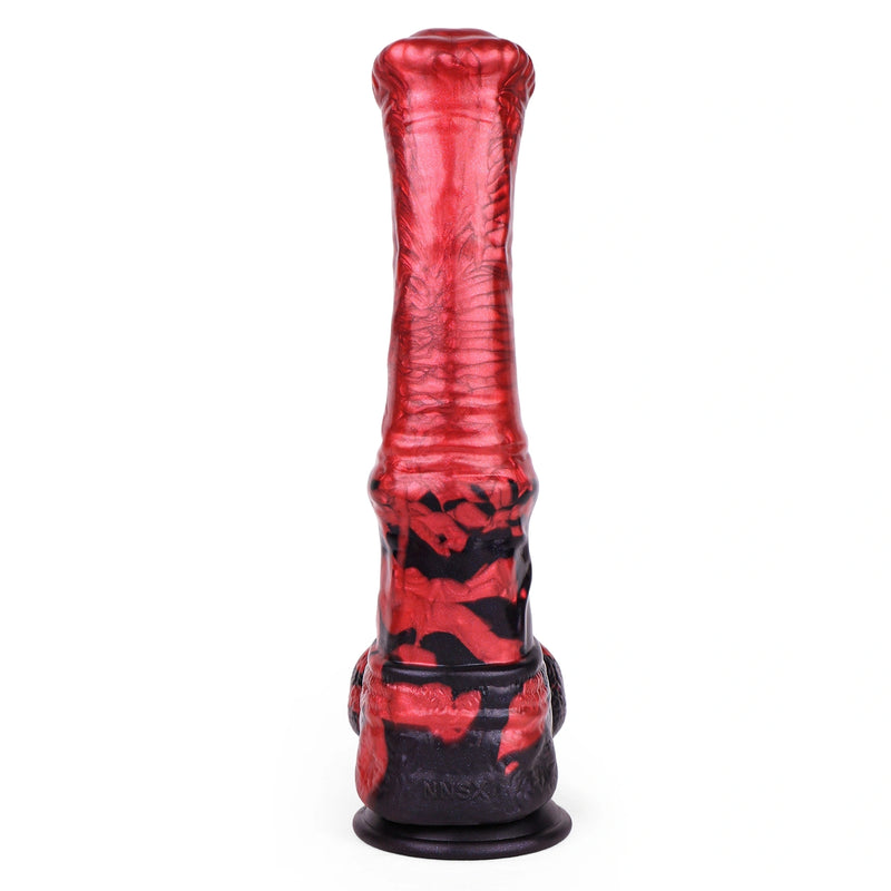 Big Horse Dildo Embervex Red Flames Triple Knot – detail close-up