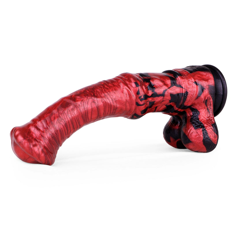 Big Horse Dildo Embervex Red Flames Triple Knot – three-quarter angle