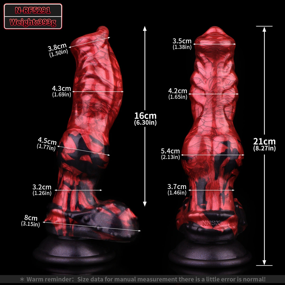 Knot Dildo Ignvoor Red Flames Double-Lobe Knot – lateral side view