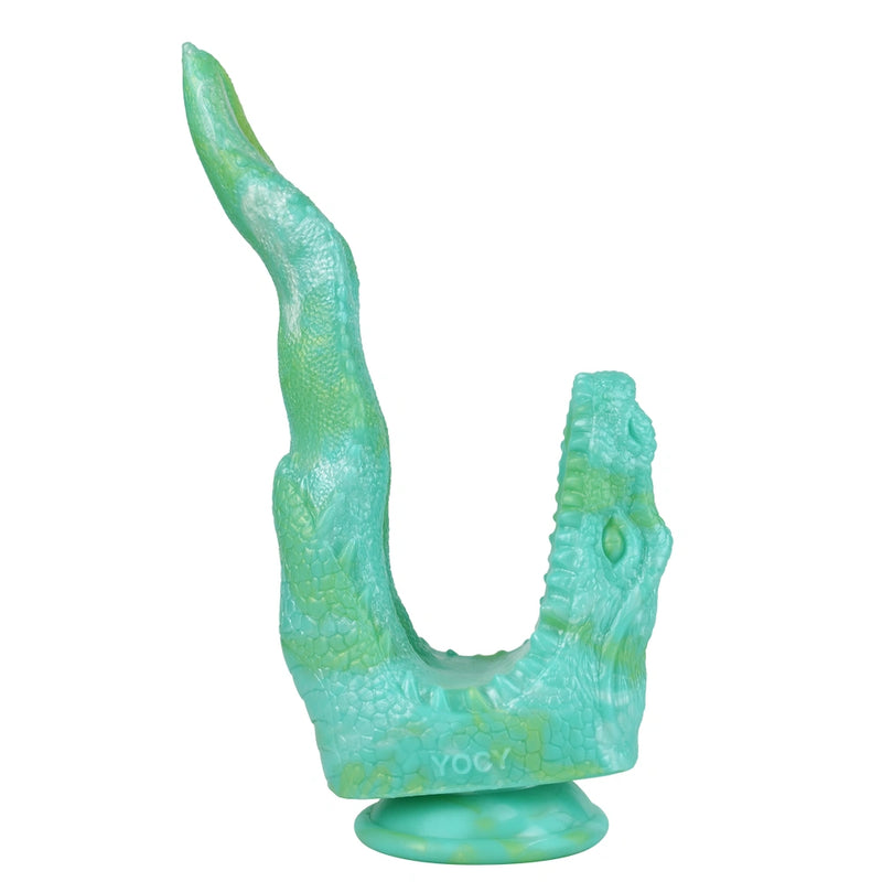 Dragon Dildo FANGVEX Bifid Tongue Jade Glow – rear view