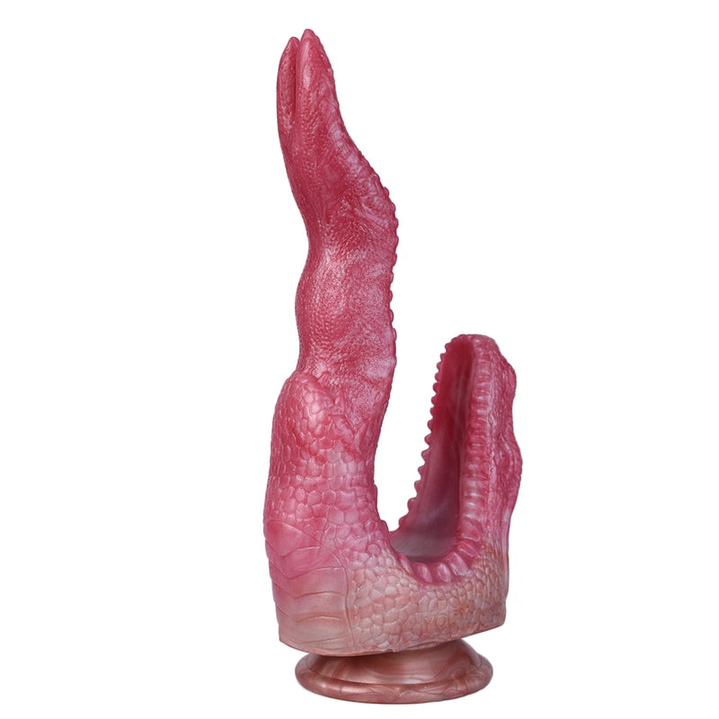 Dragon Dildo FANGVEX Bifid Tongue Jade Glow – rear view