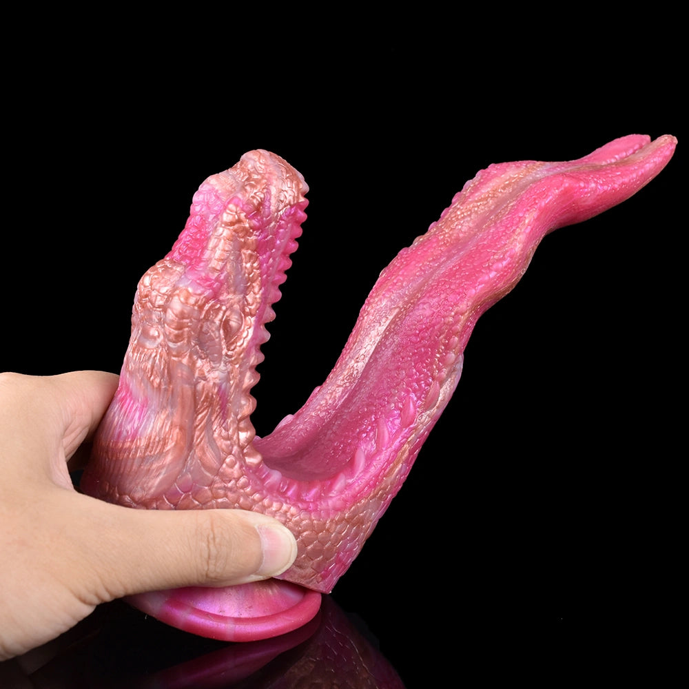 Dragon Dildo FANGVEX Bifid Tongue Jade Glow Silicone