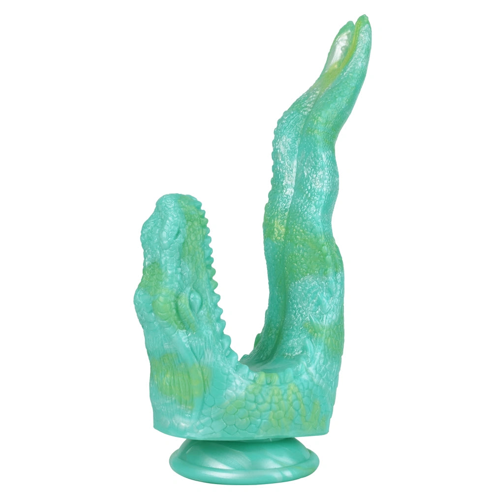 Dragon Dildo FANGVEX Bifid Tongue Jade Glow – front view
