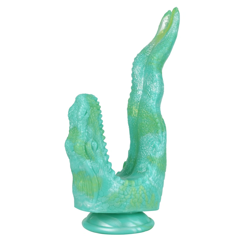 Dragon Dildo FANGVEX Bifid Tongue Jade Glow – front view