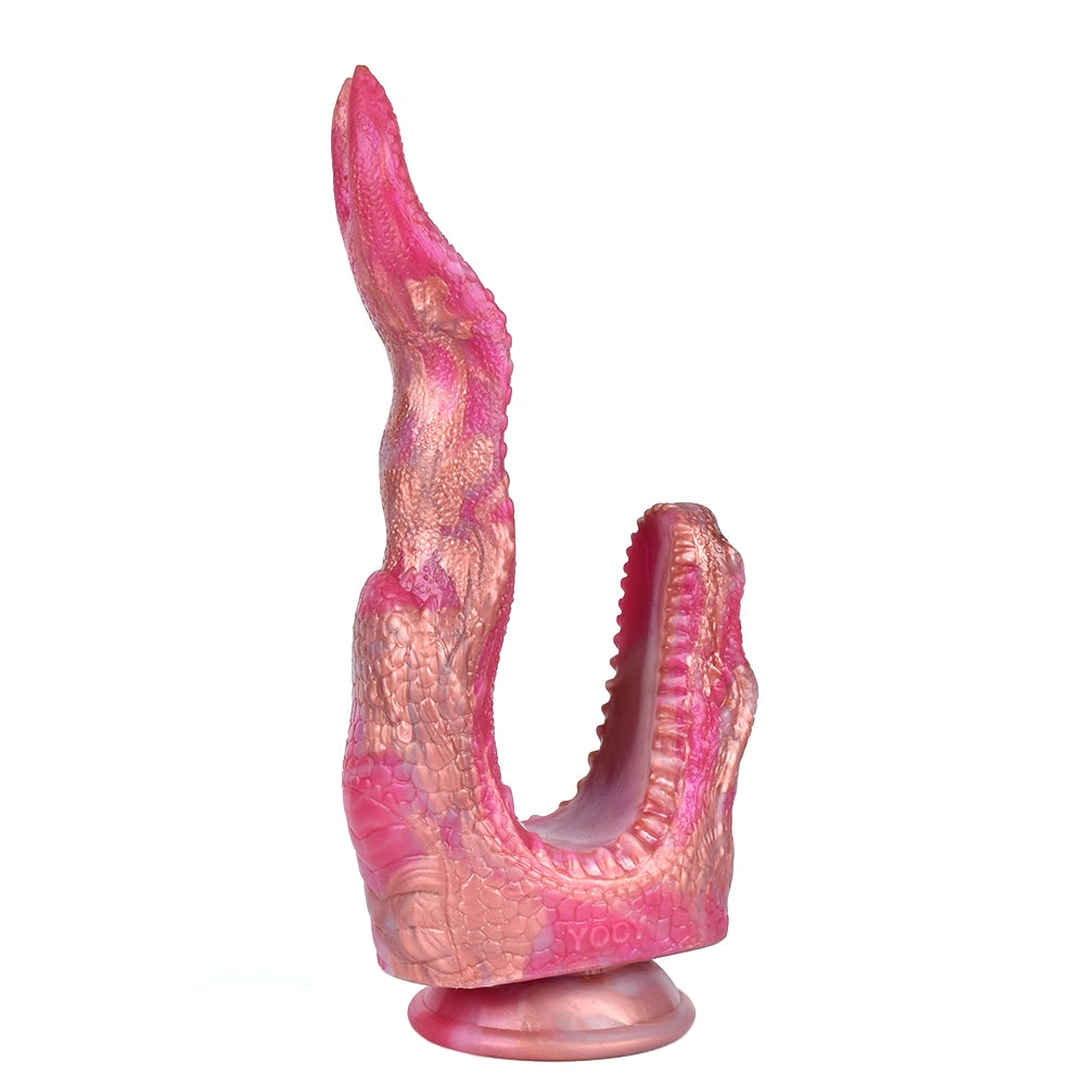 Dragon Dildo FANGVEX Bifid Tongue Jade Glow – lateral side view