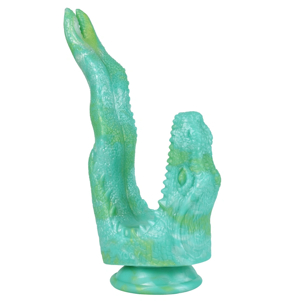 Dragon Dildo FANGVEX Bifid Tongue Jade Glow – lateral side view
