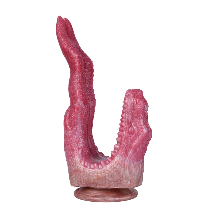 Dragon Dildo FANGVEX Bifid Tongue Jade Glow – lateral side view