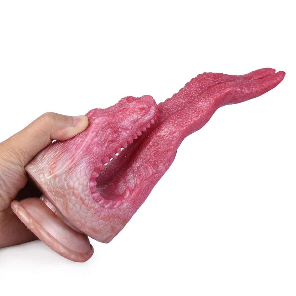 Dragon Dildo FANGVEX Bifid Tongue Jade Glow – surface texture detail