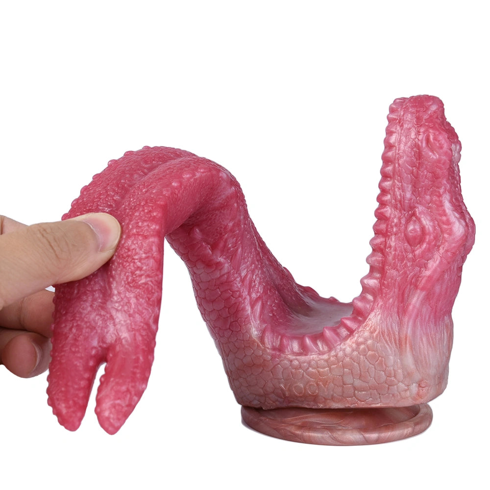 Dragon Dildo FANGVEX Bifid Tongue Jade Glow – silicone texture close-up