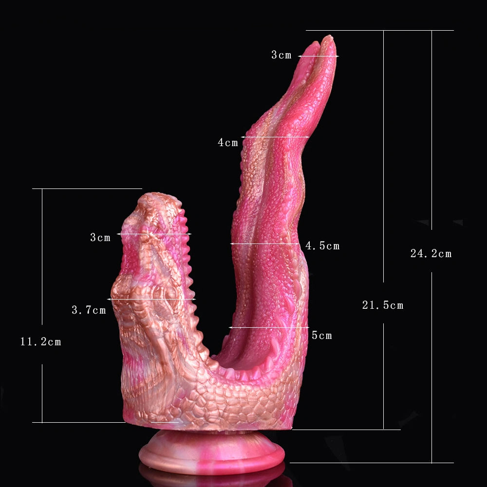Dragon Dildo FANGVEX Bifid Tongue Jade Glow – three-quarter angle view