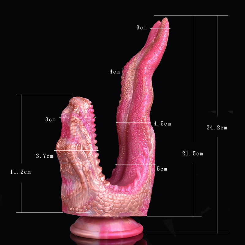 Dragon Dildo FANGVEX Bifid Tongue Jade Glow – three-quarter angle view