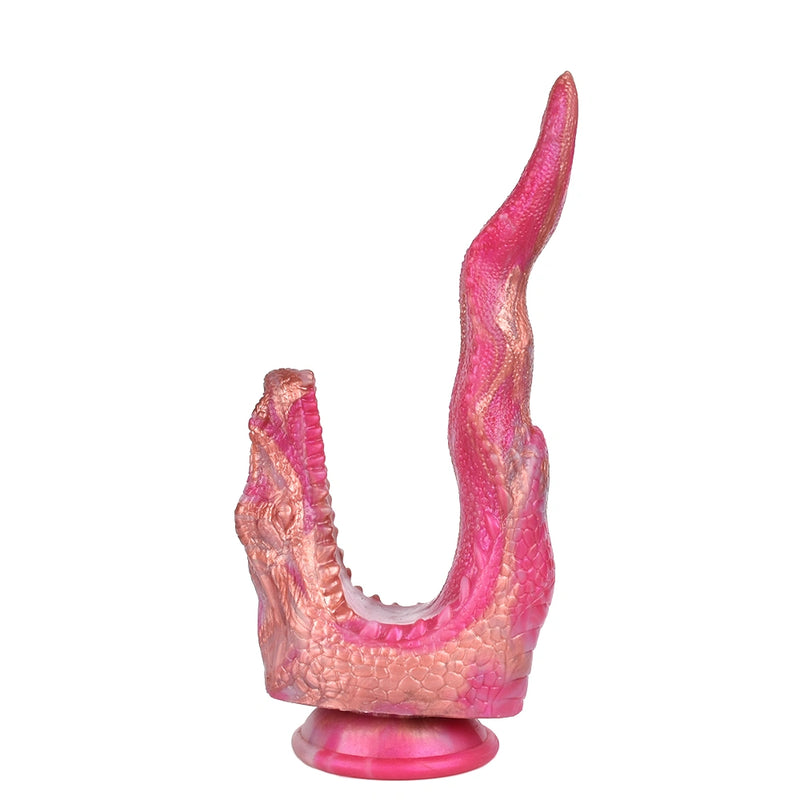 Dragon Dildo FANGVEX Bifid Tongue Jade Glow – rear profile view