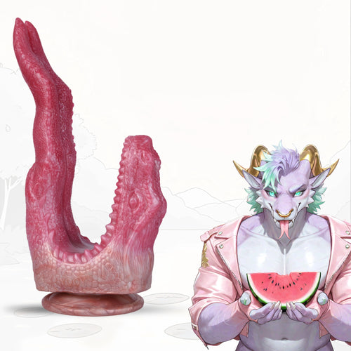 Dragon Dildo FANGVEX Bifid Tongue Jade Glow – silicone texture close-up