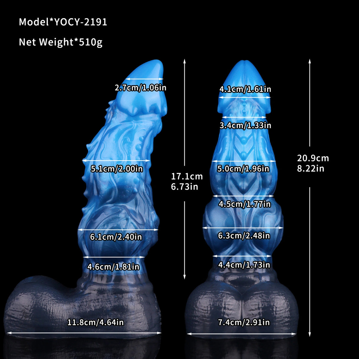 Knot Dildo Kraevoor Dual Layer Blue Crystal 6.3cm – front view