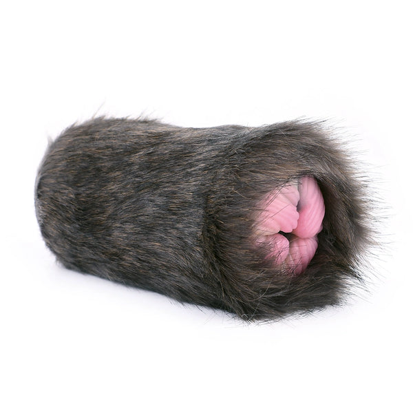 Furry Male Masturbator Noirplux Dark Brown Black Plush Ribbed Dual Pink Entry Compact Silicone — alternate view