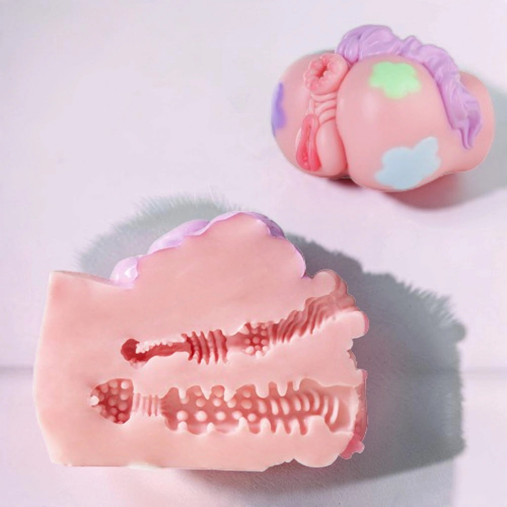 Posy pony butt masturbator, cross section showing the vaginal and anal channel textures