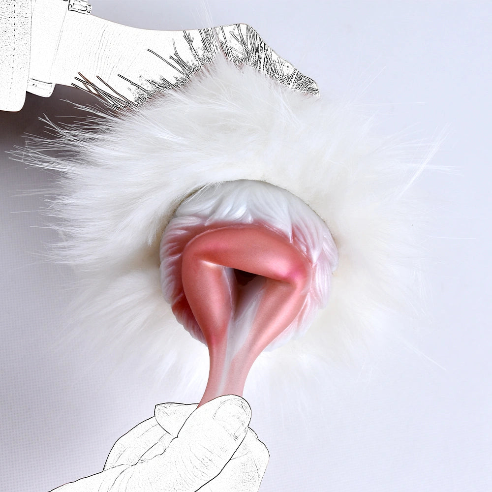 Furry Male Masturbator Rongplux White Long Fur – rear profile view