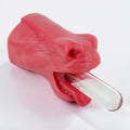 Scarla horse head masturbator, open mouth with a glass rod inside