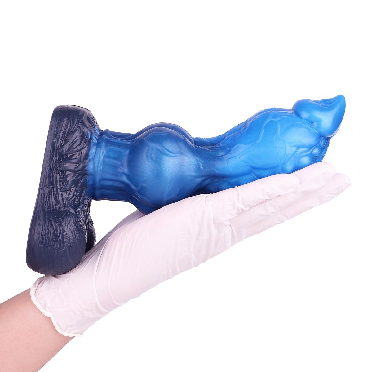 Knot Dildo Sylvex Dual Layer Blue Hex Scale 6.8cm – side profile view