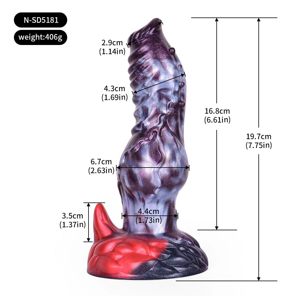 Knot Dildo Sylvoor Galactic Violet Blue Helical Tip Lateral Nodules Foliage Base Silicone