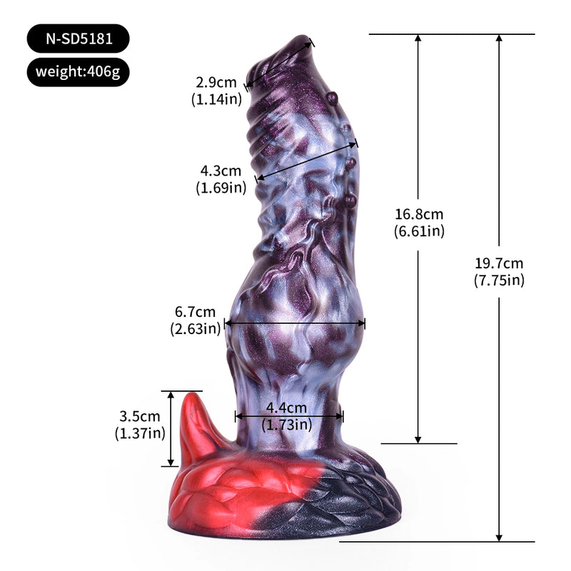 Knot Dildo Sylvoor Galactic Violet Blue Helical Tip Lateral Nodules Foliage Base Silicone