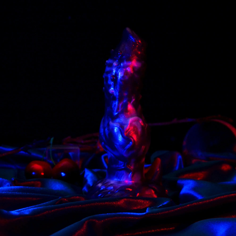 Knot Dildo Sylvoor Galactic Violet Blue Helical Tip Lateral Nodules Foliage Base Silicone