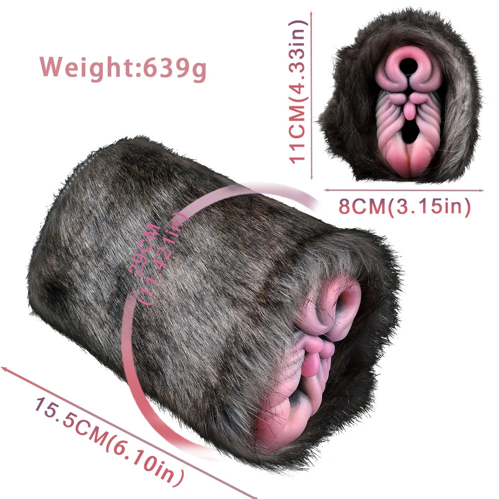 Furry Masturbator Ursplux Plush Fur Dark Brown Dual Pink Entry Hybrid Silicone