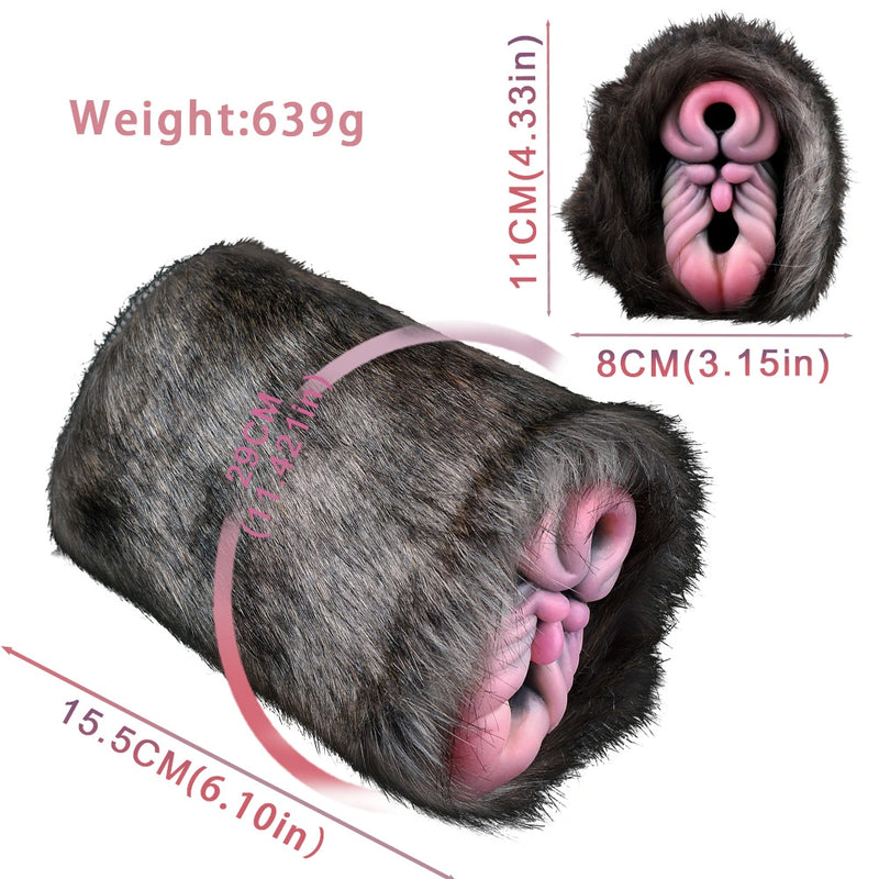 Furry Masturbator Ursplux Plush Fur Dark Brown Dual Pink Entry Hybrid Silicone