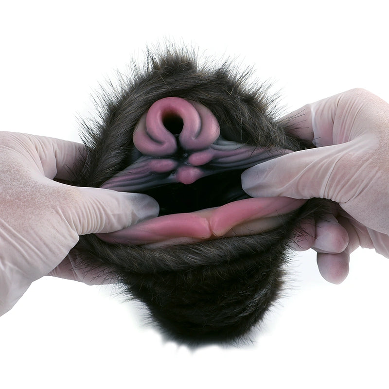 Furry Masturbator Ursplux Plush Fur Dark Brown Dual Pink Entry Hybrid Silicone