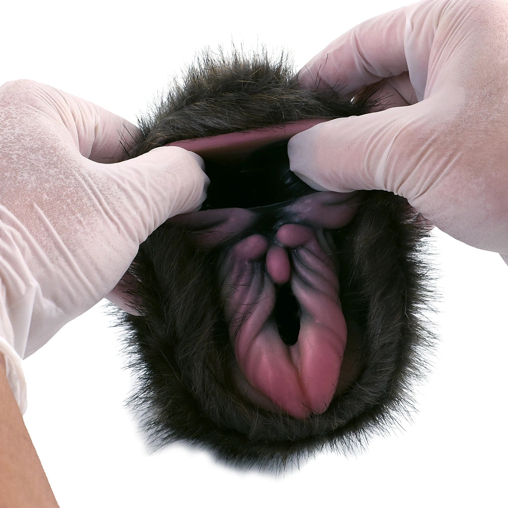 Furry Masturbator Ursplux Plush Fur Dark Brown Dual Pink Entry Hybrid Silicone