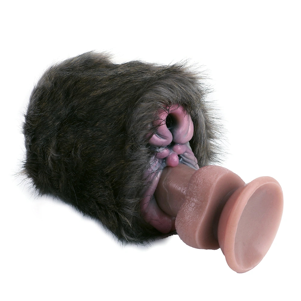 Furry Masturbator Ursplux Plush Fur Dark Brown Dual Pink Entry Hybrid Silicone