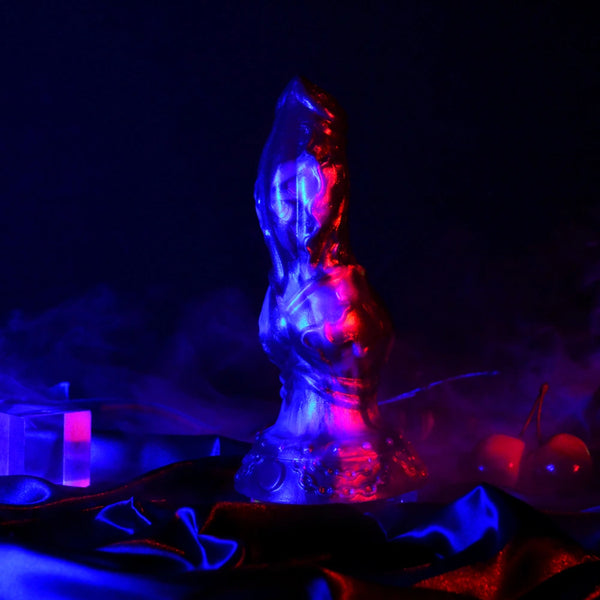 Knot Dildo Velmoor Galactic Violet Blue Marbled 6.6cm Knot Crimson Chain Base Silicone