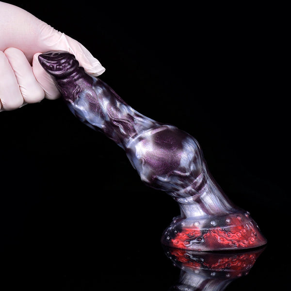 Knot Dildo Velmoor Galactic Violet Blue Marbled 6.6cm Knot Crimson Chain Base Silicone — alternate view