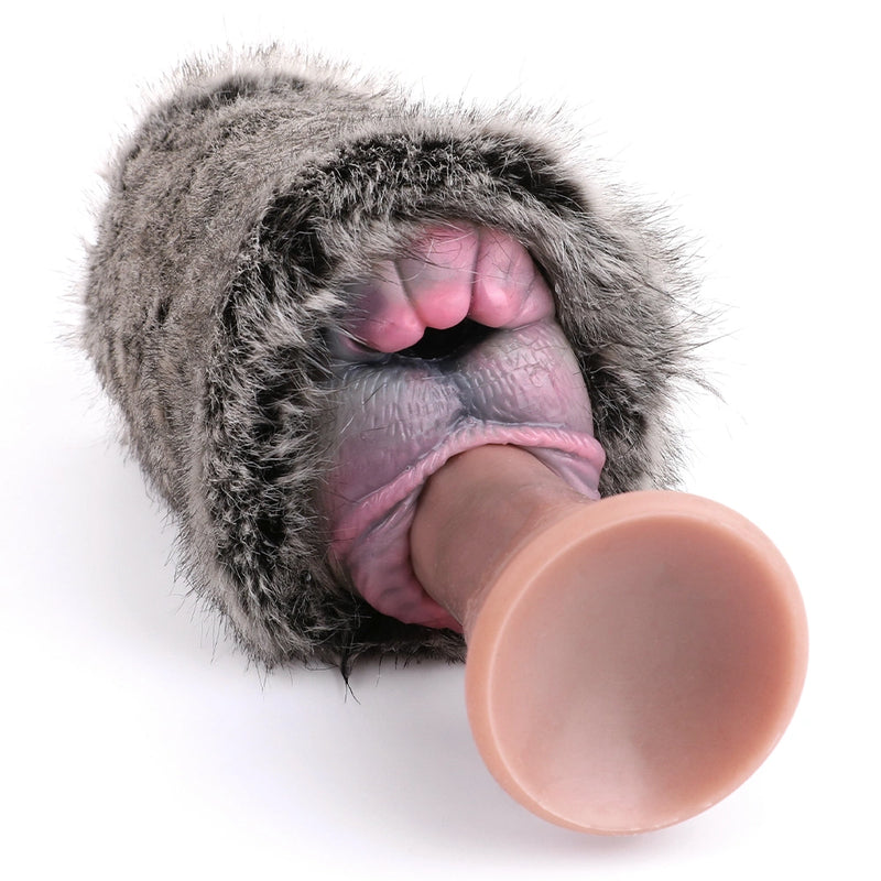 Furry Male Masturbator Velplux Grey Leopard Plush – side profile view